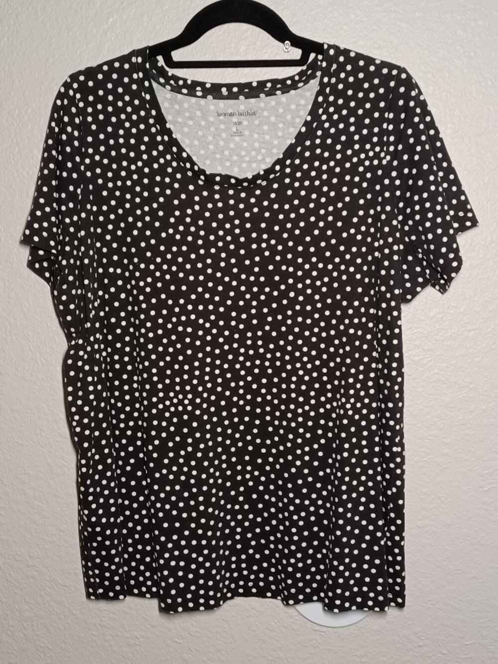 Woman Within Polka Dot Black White Short Sleeve T Shirt Top Size L 18/20